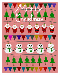 Christmas Greeting Card, Merry Christmas, Santa Claus, snowman and christmas tree, vector