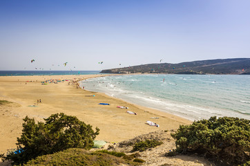 Panorama landscape of surfing beach on Rhodes