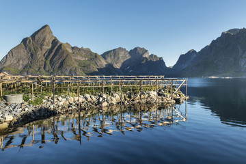 Empty wooden construction for stockfish cod