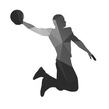 Abstract basketball player. Slam dunk, fly, jump