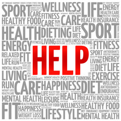 Obraz premium HELP word cloud background, health concept