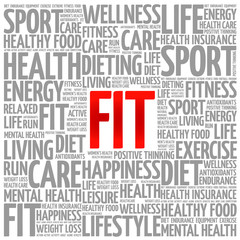 FIT word cloud background, health concept