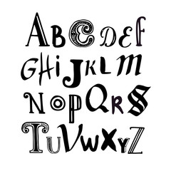Vector illustration with hand drawn alphabet. 