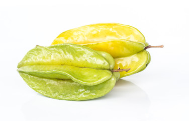 Carambola on white background.Star apple, star fruit.