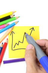 whiteboard marker drawing graph in yellow post it