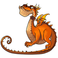 Funny orange dragon. Cartoon character isolated on white.