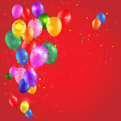 Color balloons on red background.