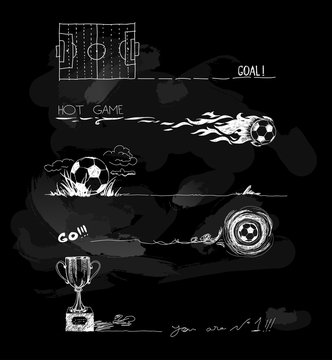 Chalk Illustration of soccer game elements