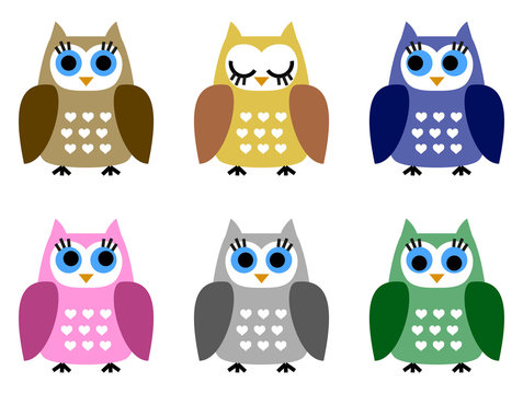 Set of six little owlets