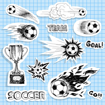 Set Of Sketch Soccer Stickers