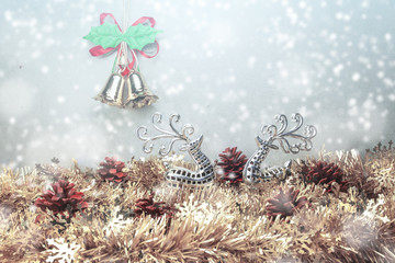 Christmas gift decorations and snowflake on abstract background.