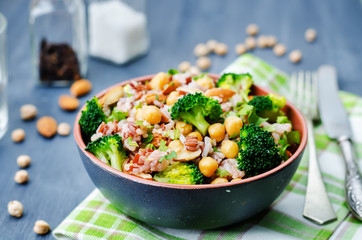 broccoli chickpea cilantro almond white and red rice