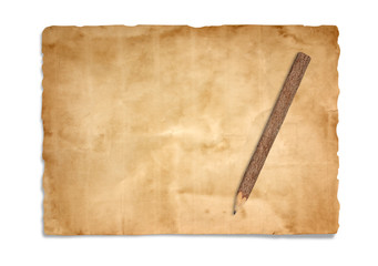 old paper sheet with Branch pencil on white background