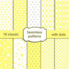 Set of classic yellow seamless patterns with dots