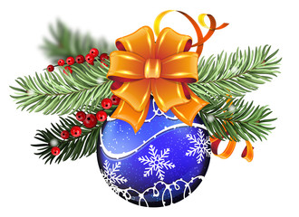Blue Christmas ball with orange bow