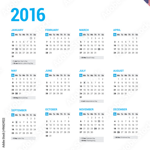 Collection 93+ Images calendar for year 2016 (united states) Sharp