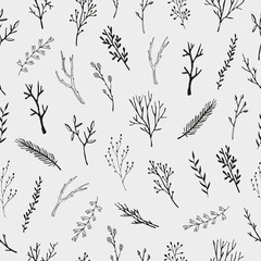 Obraz premium Сохранить Скачать изображение для предпросмотра Plants and leaves seamless pattern. Nature vector background