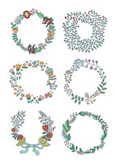 Сохранить
Скачать изображение для предпросмотра
Lovely vector floral wreaths on white background. Round frames with nature elements: flowers, plants