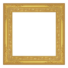 The antique gold frame on the white background