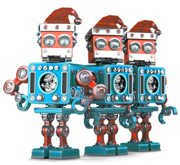 Group of Santa Robots. Christmas concept. Isolated. Contains clipping path