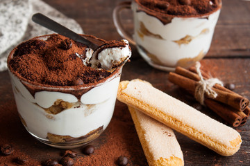 Tiramisu in a glass cup