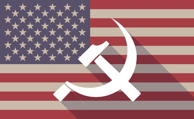 Long shadow vector USA flag icon with  the communist symbol