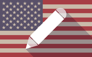 Long shadow vector USA flag icon with a pencil