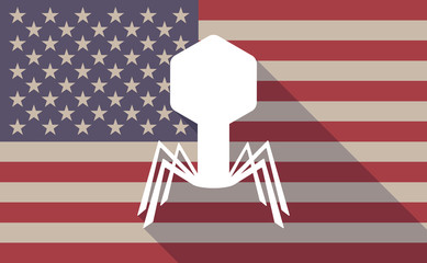 Long shadow vector USA flag icon with a virus