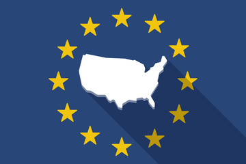 European Union  long shadow flag with  a map of the USA