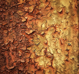 The aged paint coating on iron