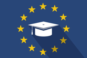 European Union  long shadow flag with a graduation cap