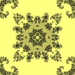 Abstract floral ornament on white background. Computer-generated fractal in green, orange and yellow colors.