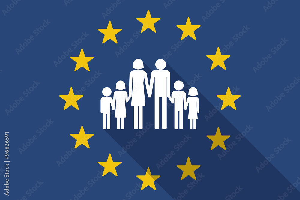 Poster european union long shadow flag with a large family pictogram