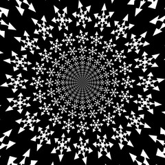 Concentric, abstract symbols, snowflakes - optical, visual illusion. Set of snowflakes, departing from the center