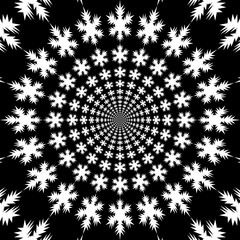 Concentric, abstract symbols, snowflakes - optical, visual illusion. Set of snowflakes, departing from the center