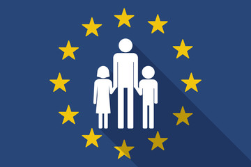 European Union  long shadow flag with a male single parent famil