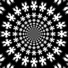 Concentric, abstract symbols, snowflakes - optical, visual illusion. Set of snowflakes, departing from the center