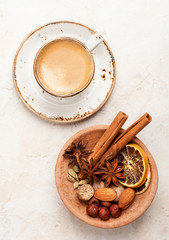 Obraz na płótnie Canvas cup espresso coffee and spices