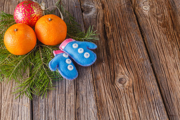  Balls with tangerines on rustic tabel
