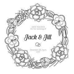 Vintage floral wreath. Wedding invitation.