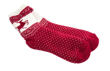 Red knitted sock lying