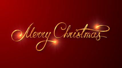 Gold Text Design Of Merry Christmas On Red Color Background