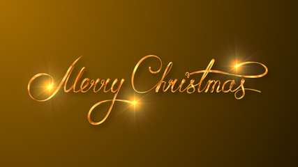 Gold Text Design Of Merry Christmas On Yellow Color Background