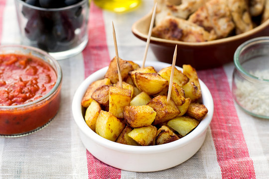 Spanish potatoes patatas bravas for tapas