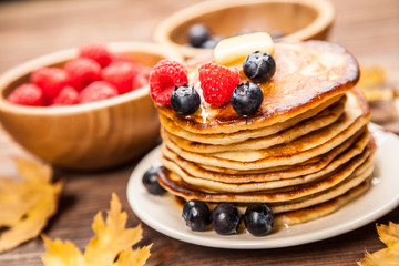 High pile of delicious pancakes