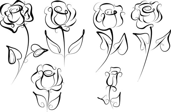 Vector set of roses in cartoon style.