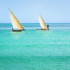 Ngalawa boats typical Zanzibar