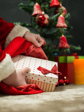 holidays, celebration and people concept - close up of santa cla