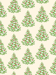 Seamless Pattern with Evergreen Christmas Tree Pine Fir Isolated