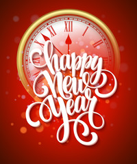 Vector 2016 Happy New Year background with clock. Vector illustration